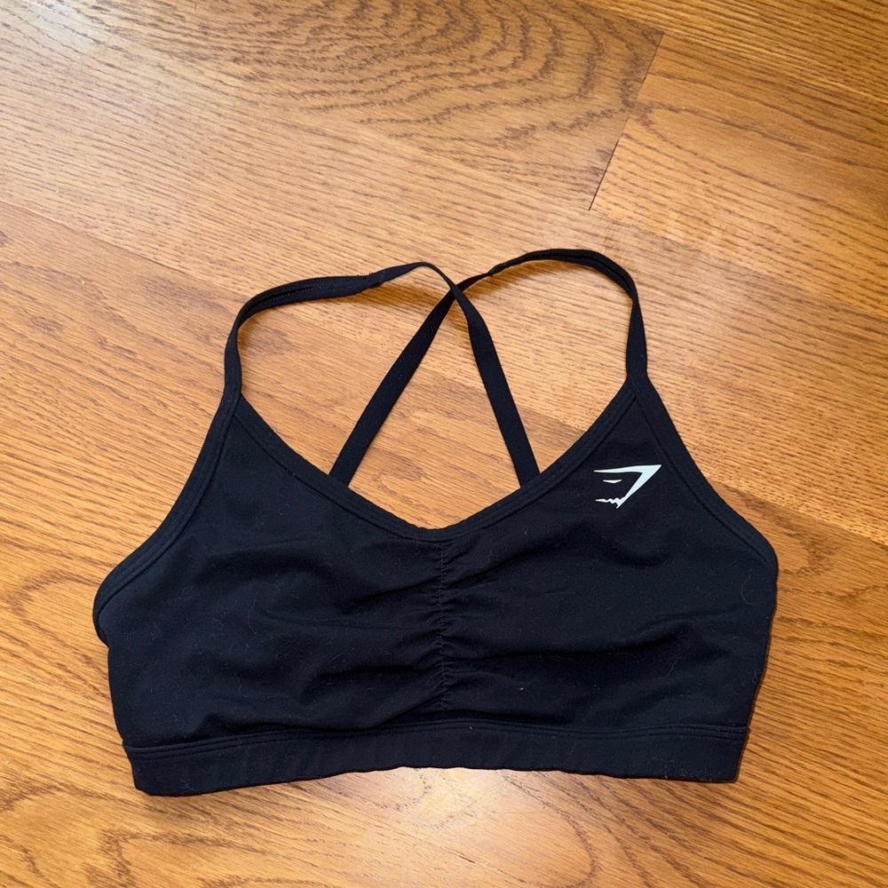 Gymshark Black Sports Bra with White Logo